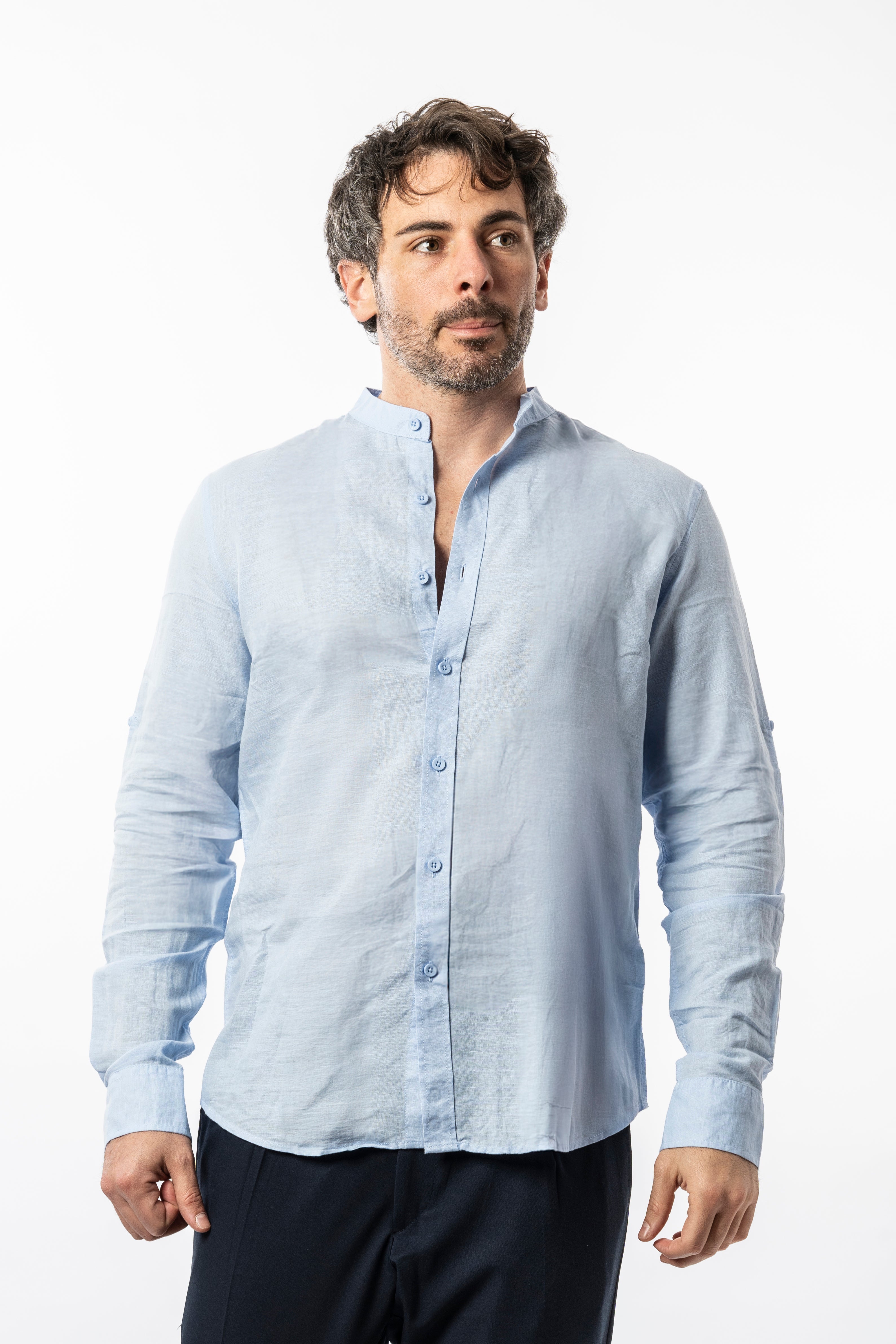 Camicia Vinc coreano linon - Celeste